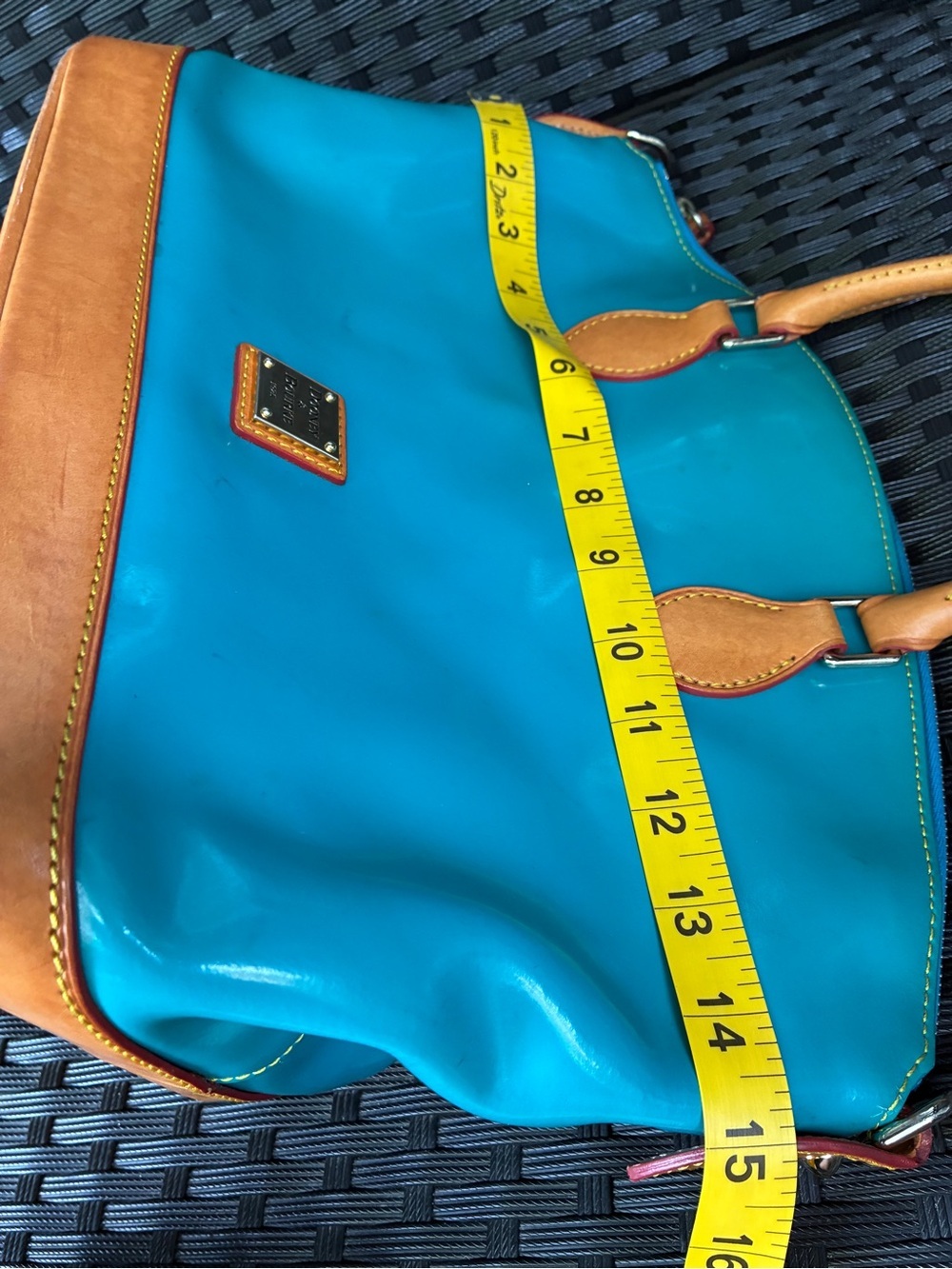 Dooney & Bourke Turquoise Patent Leather Tote with Matching Wristlet - Picture 3 of 16